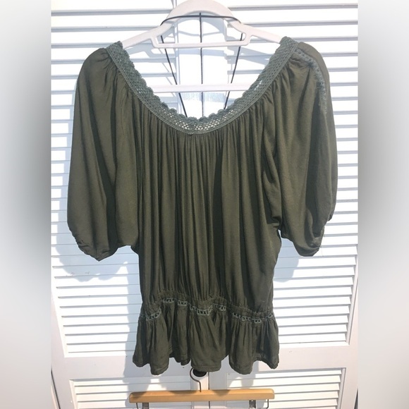 Pinky Olive Green Boho crochet Blouse Women’s Medium - Picture 5 of 6